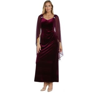 Long Velvet Cape Dress Mother Of The Bride Embellished Dress